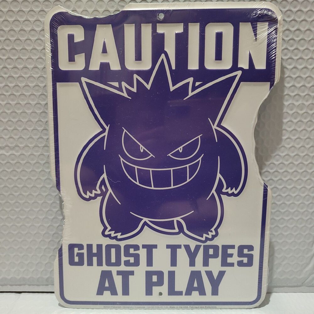 Pokemon Caution Gengar Metal Tin Sign Official Nintendo Wall Hanging Collectible